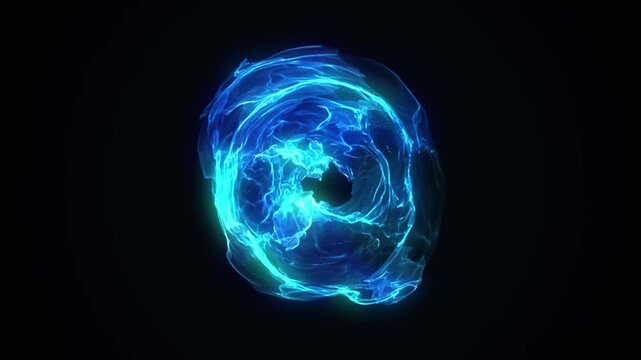 A sphere or an energy field of blue and dark blue hues. The structure of the sphere is woven from thin threads. Explosion, energy.