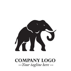 Majestic Elephant Logo Symbol in Black on White Background with Elegant Minimalist Modern Design