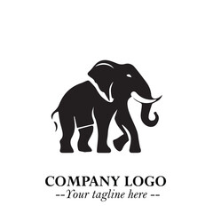 Majestic Elephant Logo Symbol in Black on White Background with Elegant Minimalist Modern Design