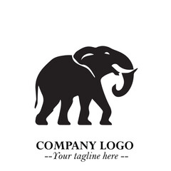 Obraz premium Majestic Elephant Logo Symbol in Black on White Background with Elegant Minimalist Modern Design