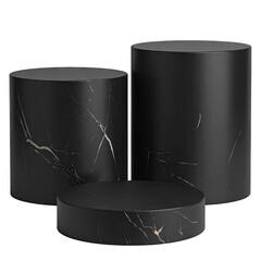 Three marble cylinder pedestals on black background