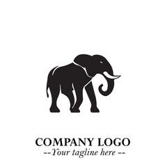 Majestic Elephant Logo Symbol in Black on White Background with Elegant Minimalist Modern Design