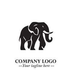 Majestic Elephant Logo Symbol in Black on White Background with Elegant Minimalist Modern Design