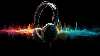 Immerse yourself in vibrant sound with these stylish headphones and colorful soundwaves, perfect for music lovers and tech enthusiasts