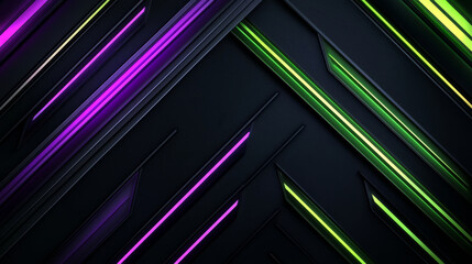 Cyberpunk-inspired background with neon green and purple arrow formations on deep black