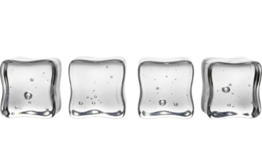 Four clear ice cubes with bubbles on a transparent background, PNG image, PNG file