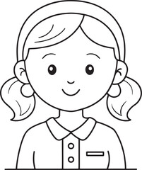 Adorable cartoon girl face with pigtails simple outline drawing for coloring pages kids activity