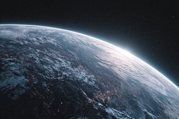 Obraz premium Exploring the majestic curvature and vibrant surface of Earth highlighted in a cosmic view showcasing natural beauty and urban life at night