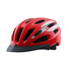 Fototapeta premium Red bicycle helmet protective gear safety equipment lightweight aerodynamic adult outdoor cycling ventilation modern design Red bicycle helmet with aerodynamic shape and multiple ventilation holes