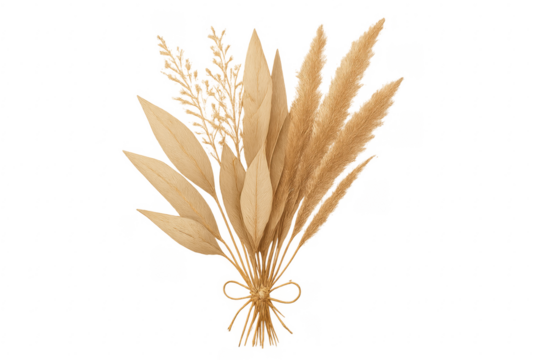 Dried pampas grass and botanical bouquet with transparent background