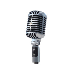 Fototapeta premium Vintage microphone with metallic finish, classic retro style, isolated on transparency background, evokes nostalgia and timeless elegance, perfect for music, podcast, or broadcasting concepts