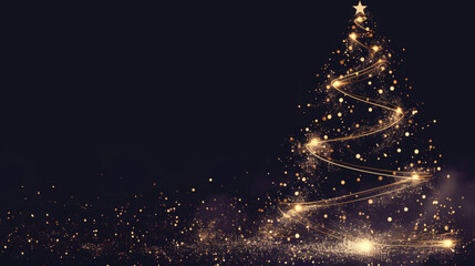 Golden spiral Christmas tree on dark background