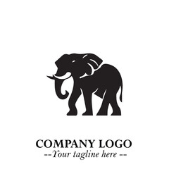 Majestic Elephant Logo Symbol in Black on White Background with Elegant Minimalist Modern Design