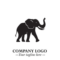 Majestic Elephant Logo Symbol in Black on White Background with Elegant Minimalist Modern Design