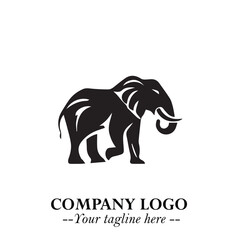Majestic Elephant Logo Symbol in Black on White Background with Elegant Minimalist Modern Design