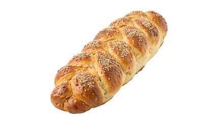 Freshly baked braided bread sits on a white surface, showcasing its golden crust and fluffy...