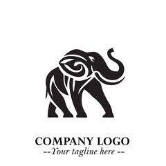 Majestic Elephant Logo Symbol in Black on White Background with Elegant Minimalist Modern Design