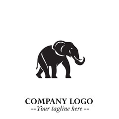 Majestic Elephant Logo Symbol in Black on White Background with Elegant Minimalist Modern Design