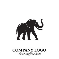 Majestic Elephant Logo Symbol in Black on White Background with Elegant Minimalist Modern Design