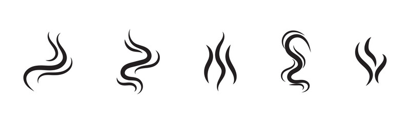 steam smoke set vector silhouette on white background.