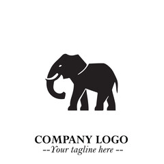 Majestic Elephant Logo Symbol in Black on White Background with Elegant Minimalist Modern Design