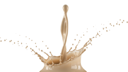 Dynamic Creamy Beverage Liquid Splash with Rising Column and Droplets on a Transparent Background, PNG image, PNG file