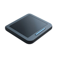 Modern digital tablet with sleek black design, touch screen, and blue accent, isolated on transparency background, technology device for portable computing and communication