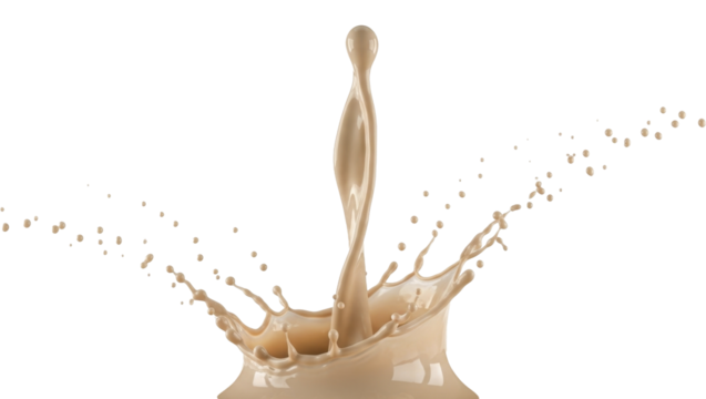 Dynamic Creamy Beverage Liquid Splash with Rising Column and Droplets on a Transparent Background, PNG image, PNG file