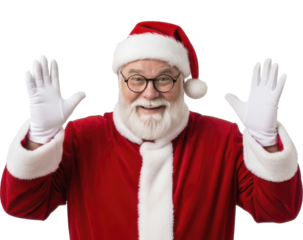 Smiling Santa Claus Waving Hands in Red Suit and Hat on a Transparent Background PNG File