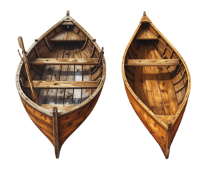 Two small wooden boats in different styles isolated on transparent background