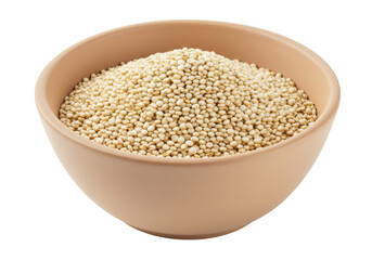 Isolated bowl of uncooked quinoa seeds ready to cook a nutritious grain, fiber source