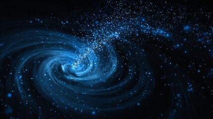 Vibrant blue cosmic swirl background with sparkling stars, perfect for technology, science, or futuristic concepts, inspiring awe and wonder