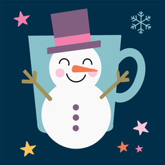 PrintFlat snowman icon, smiling snowman with open arms, vector illustration.