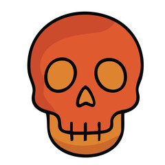 Orange Skull Icon with Black Outline and Empty Eye Sockets Against White Background