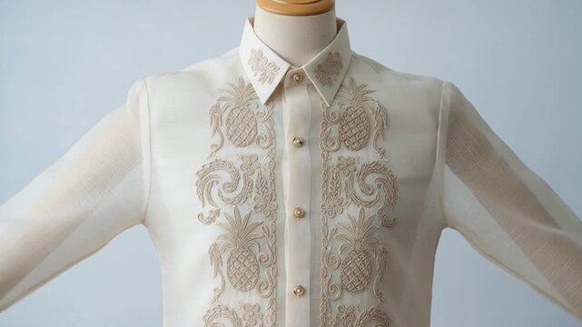 Elegant Barong Tagalog: Traditional Filipino Attire Displayed in a Fashionable Presentation
