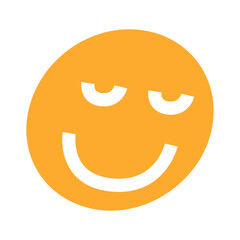 Orange smiley face icon with closed eyes and white smile on transparent background vector illustration