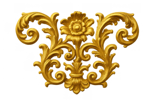 Golden baroque ornament with intricate scrollwork and floral details, luxury decorative filigree design on transparent background - Powered by Adobe