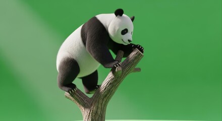 Obraz premium Giant Panda Climbing Tree Against Green Screen Background.