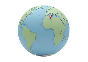Isolated globe, representation of Earth with a location pin; concept of place and travel