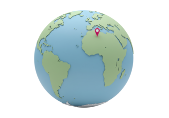 Isolated globe, representation of Earth with a location pin; concept of place and travel