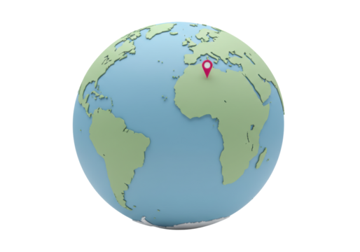 Isolated globe, representation of Earth with a location pin; concept of place and travel