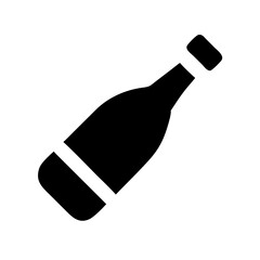 Black and white solid vector icon of a wine bottle with narrow neck
