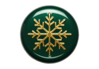 Isolated green and gold snowflake ornament for the holidays and winter season festive badge