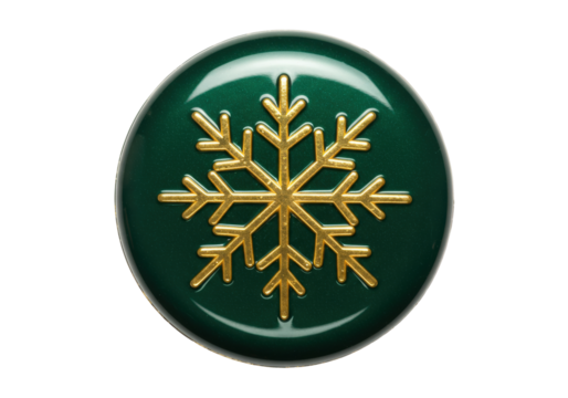 Isolated green and gold snowflake ornament for the holidays and winter season festive badge