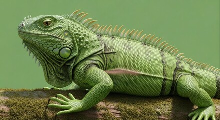 Fototapeta premium Green Iguana Resting on a Branch in its Natural Habitat.