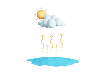 Evaporation process from water under sun isolated on transparent background