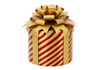 Isolated present with decorative bow, gift wrapped in diagonally striped red and gold paper