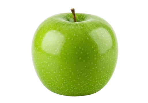 Isolated vibrant Granny Smith apple, fresh whole fruit with stem for healthy eating