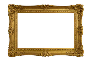 Gold antique ornate frame with rococo style decoration and transparent background, empty border for design element