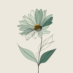 Elegant Sunflower with Flowing Leaves Sketch